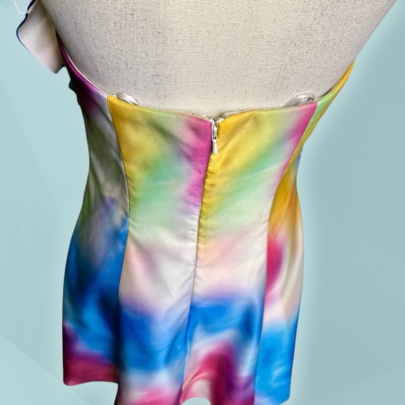 Marchesa Notte ‘Bow Printed Strapless Dress’ in Rainbow Multicolor Watercolor 4 - Picture 9 of 16